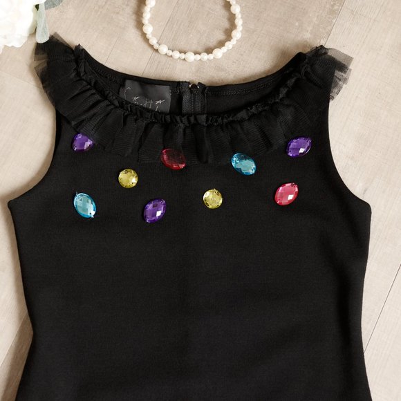 Little Black Dress Sleeveless Faux Jewels Party Recital Special Occasion NWT - Picture 2 of 12